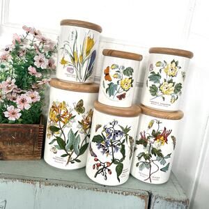 Vintage Portmeirion Botanic Garden Canister Set Flower Butterfly England 6 PIECE